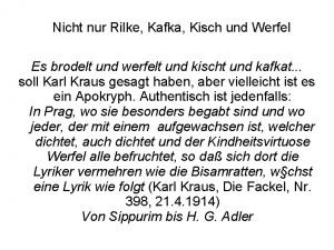 Nicht nur Rilke Kafka Kisch und Werfel Es