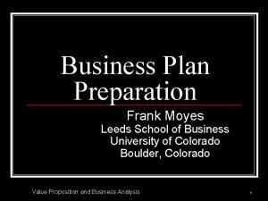 Business Plan Preparation Frank Moyes Leeds School of