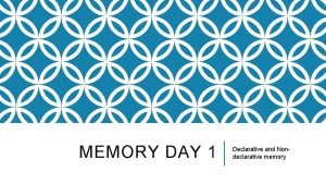 MEMORY DAY 1 Declarative and Nondeclarative memory DECLARATIVE