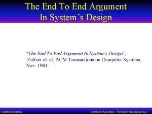 End to end argument in system design