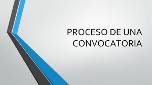 PROCESO DE UNA CONVOCATORIA DISPOSICIONES GENERALES Convocatoria Entidad