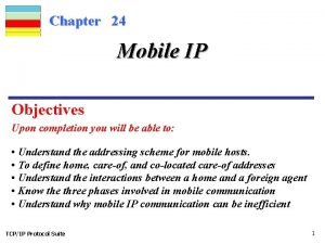 Chapter 24 Mobile IP Objectives Upon completion you