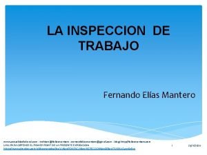 LA INSPECCION DE TRABAJO Fernando Elas Mantero www