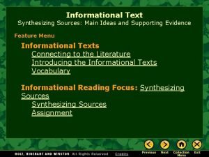 Informational Text Synthesizing Sources Main Ideas and Supporting