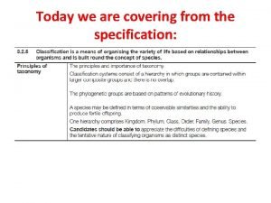 Today we are covering from the specification What