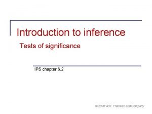Introduction to inference Tests of significance IPS chapter