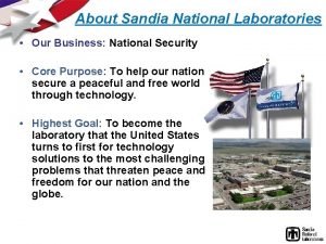 About Sandia National Laboratories Our Business National Security