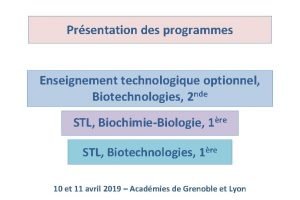 Prsentation des programmes Enseignement technologique optionnel Biotechnologies 2