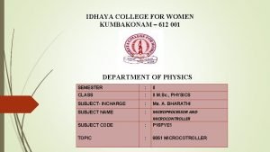 IDHAYA COLLEGE FOR WOMEN KUMBAKONAM 612 001 DEPARTMENT
