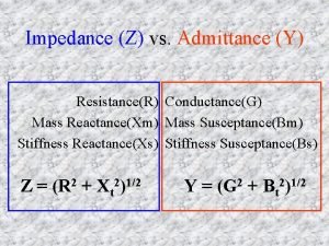 Impedance Z vs Admittance Y ResistanceR ConductanceG Mass