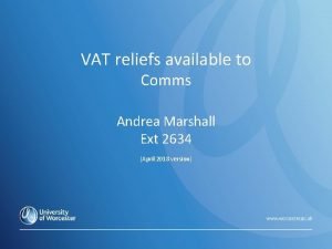 VAT reliefs available to Introduction to VAT in