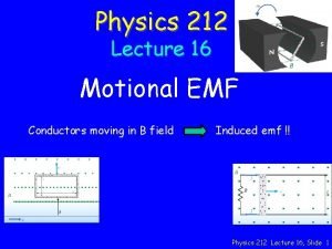 Physics 212 Lecture 16 Motional EMF Conductors moving