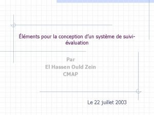 lments pour la conception dun systme de suivivaluation