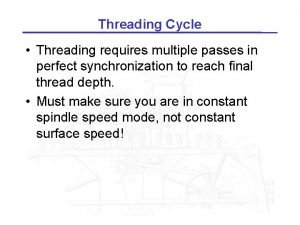 Threading Cycle Threading requires multiple passes in perfect