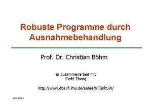 Robuste Programme durch Ausnahmebehandlung Prof Dr Christian Bhm