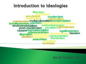 Introduction to Ideologies Social Studies 30 1 What