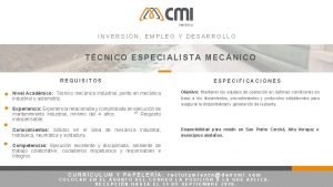 INVERSIN EMPLEO Y DESARROLLO TCNICO ESPECIALISTA MECNICO REQUISITOS