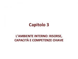 Capitolo 3 LAMBIENTE INTERNO RISORSE CAPACIT E COMPETENZE