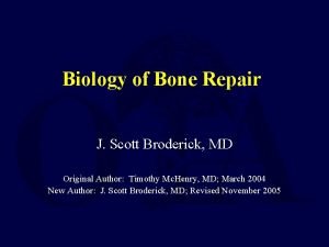 Biology of Bone Repair J Scott Broderick MD