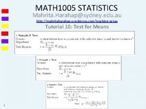 MATH 1005 STATISTICS Mahrita Harahapsydney edu au http