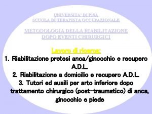 UNIVERSITA DI PISA SCUOLA DI TERAPISTA OCCUPAZIONALE METODOLOGIA