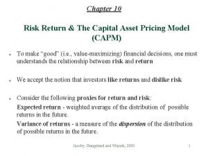 Risk return and capital asset pricing model