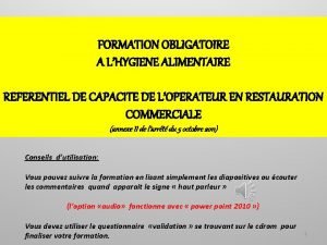 FORMATION OBLIGATOIRE A LHYGIENE ALIMENTAIRE REFERENTIEL DE CAPACITE