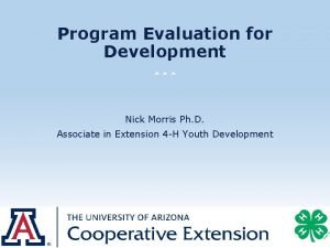 Program Evaluation for Development Nick Morris Ph D