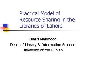 Practical Model of Resource Sharing in the Libraries