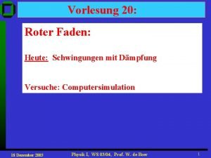 Vorlesung 20 Roter Faden Heute Schwingungen mit Dmpfung