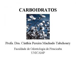 CARBOIDRATOS Profa Dra Cnthia Pereira Machado Tabchoury Faculdade