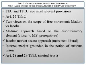 PART II INTERNAL MARKET AND FREEDOMS OF MOVEMENT