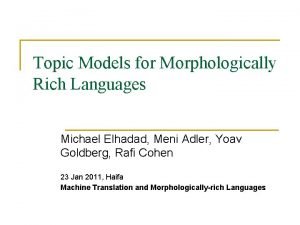 Topic Models for Morphologically Rich Languages Michael Elhadad