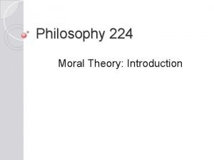 Philosophy 224 Moral Theory Introduction The Role of