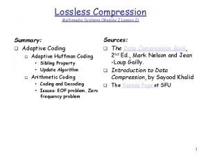 Lossless Compression Multimedia Systems Module 2 Lesson 2