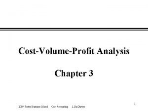 CostVolumeProfit Analysis Chapter 3 2009 Foster Business School