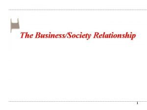 The BusinessSociety Relationship 1 Chapter One Objectives Characterize