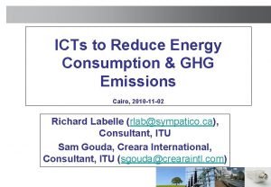 ICTs to Reduce Energy Consumption GHG Emissions Cairo