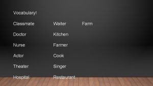Vocabulary Classmate Waiter Doctor Kitchen Nurse Farmer Actor