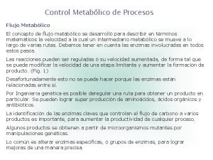 Control Metablico de Procesos Flujo Metablico El concepto