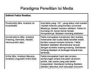 Paradigma Penelitian Isi Media Definisi Fakta Realitas Positivistik