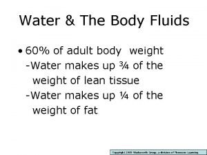 Water The Body Fluids 60 of adult body