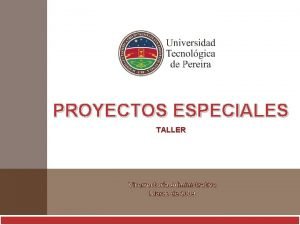 PROYECTOS ESPECIALES TALLER Vicerrectora Administrativa Marzo de 2009