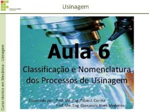 Curso tcnico em Mecnica Usinagem Aula 6 Classificao