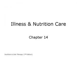 Illness Nutrition Care Chapter 14 Nutrition Diet Therapy