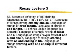 Recap Lecture 3 RE Recursive definition of RE