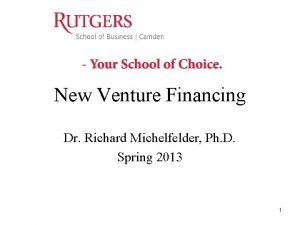 New Venture Financing Dr Richard Michelfelder Ph D