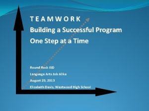 TEAMWORK Building a Successful Program One Step at