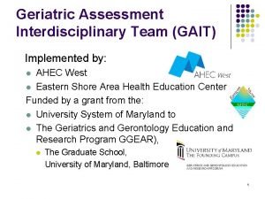 Geriatric Assessment Interdisciplinary Team GAIT Implemented by AHEC