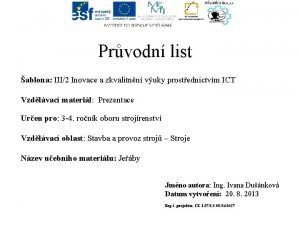 Prvodn list ablona III2 Inovace a zkvalitnn vuky